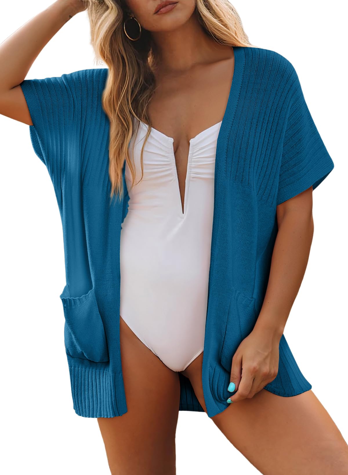 ✨Women's Short Sleeve Pleated Lightweight Open Front Cardigan