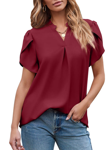 ✨Women's Dressy Casual V Neck Cute Loose Petal Short Sleeve T-Shirts