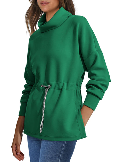 Women's Turtleneck Drawstring Waist Pullover Tops (Buy 2 Free Shipping)