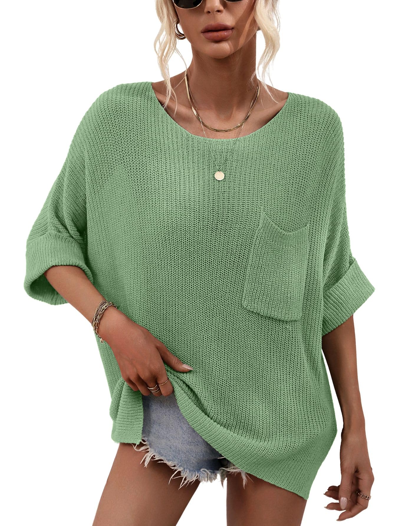 Limited time sale🔥Women's Oversized Batwing Short-Sleeve Knitting Pullover Top