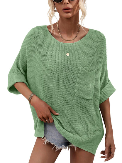 Limited time sale🔥Women's Oversized Batwing Short-Sleeve Knitting Pullover Top
