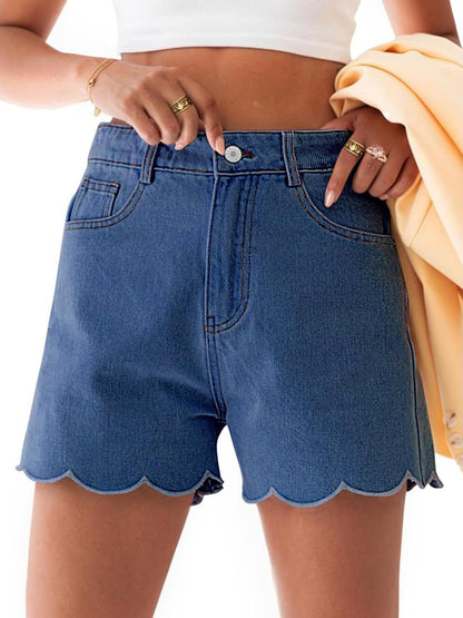 Women's High Waist Scalloped Hem Denim Shorts