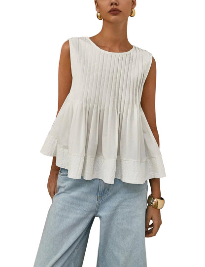 ✨Womens Summer Pleated Peplum Sleeveless Blouse Tank Tops