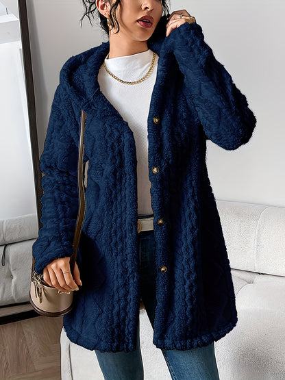⏰Hot Sale-Womens Fuzzy Fleece Button Down Jacket Hooded Open Front Cardigan Sweater