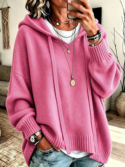 Vintage Oversized Casual Dropped Shoulder Lantern Sleeve Hooded Sweater