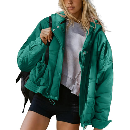 Women's Oversized Quilted Puffer Jacket Hooded With Pockets