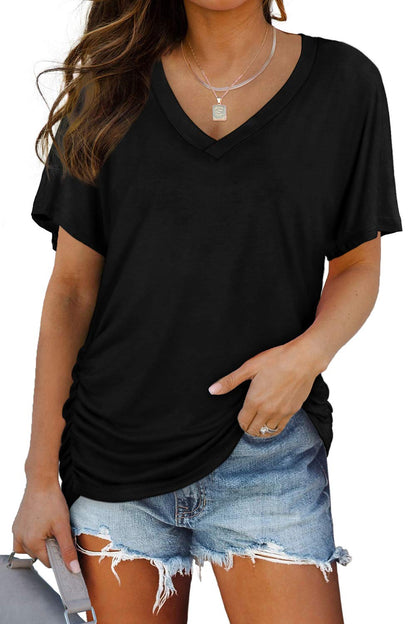 ✨Women's Short Sleeve V Neck Dolman Tops with Side Shirring
