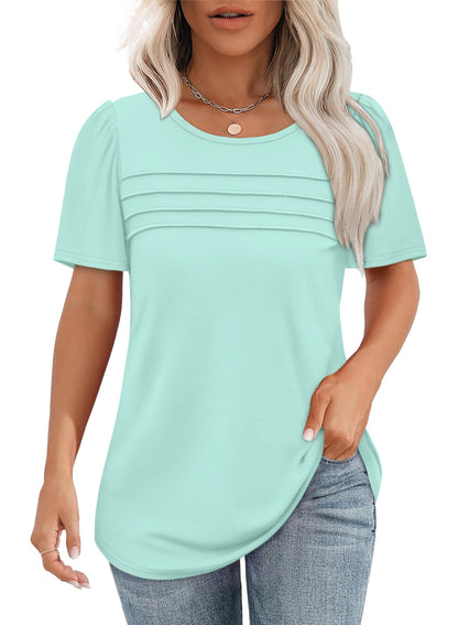 ✨Women's Short Sleeve Pleated Front Scooped Neck Tops