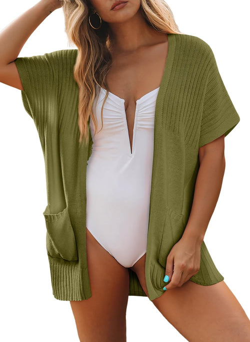 ✨Women's Short Sleeve Pleated Lightweight Open Front Cardigan