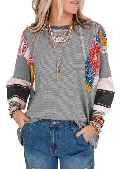 ✨Women's 3/4 Length Sleeve Oversized Striped Patchwork Shirts