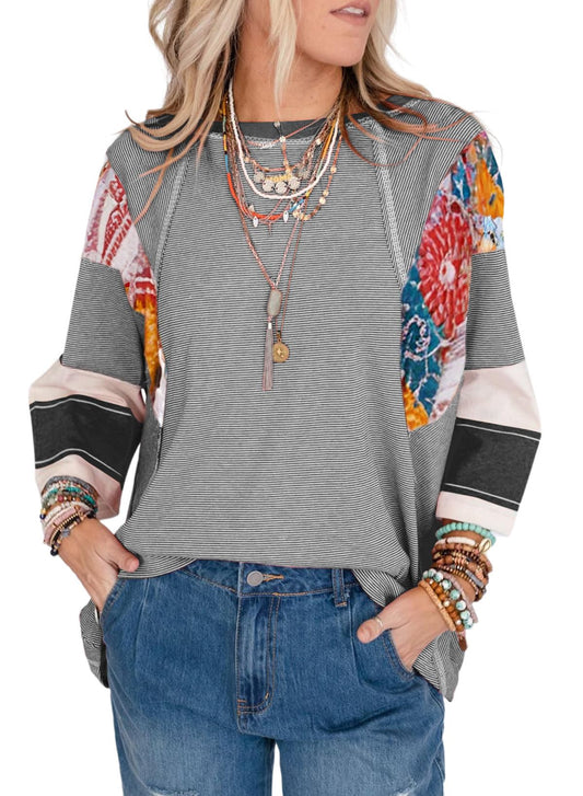 ✨Women's 3/4 Length Sleeve Oversized Striped Patchwork Shirts