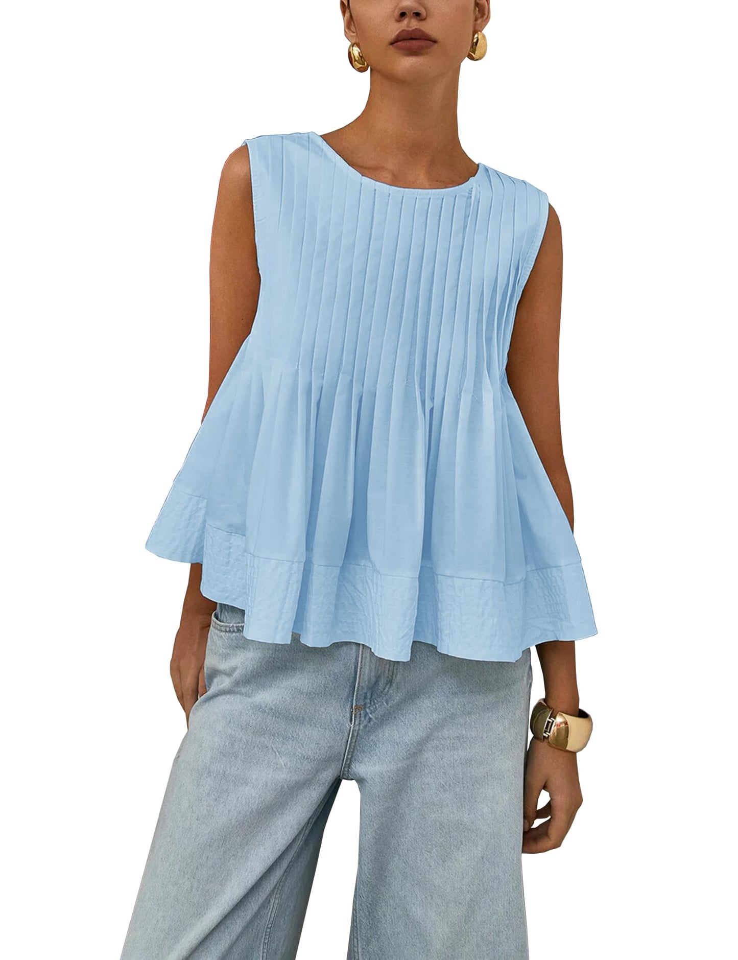 ✨Womens Summer Pleated Peplum Sleeveless Blouse Tank Tops