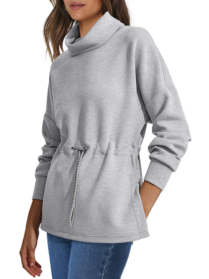 Women's Turtleneck Drawstring Waist Pullover Tops (Buy 2 Free Shipping)