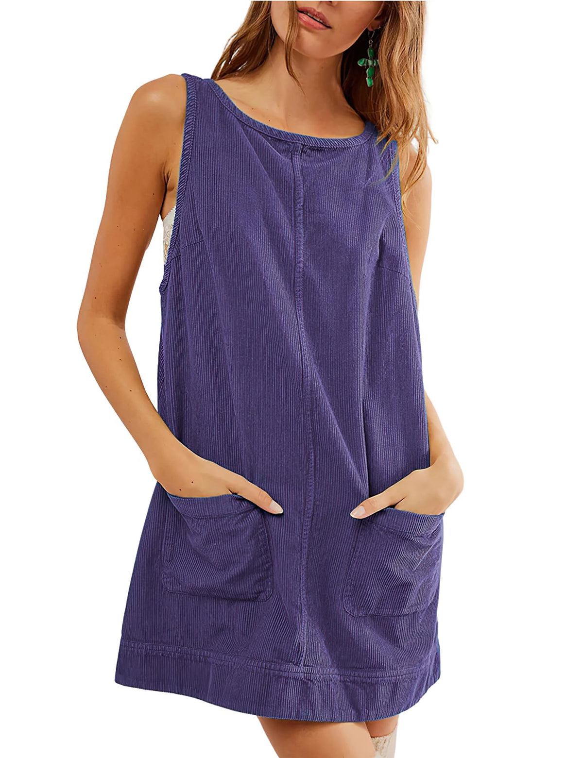 ⏰Hot Sale-Women's Round Neck Corduroy Overall Dress
