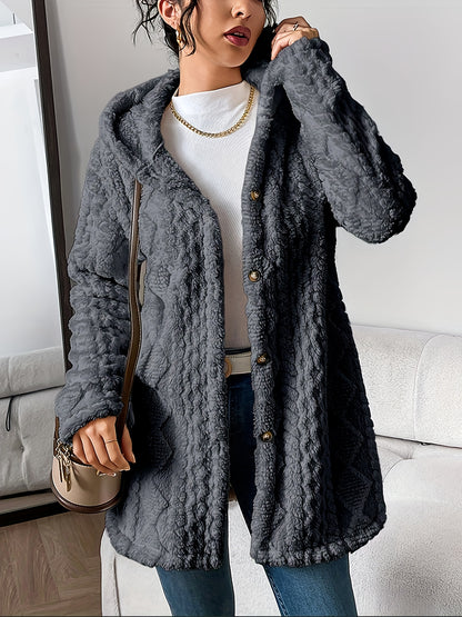 ⏰Hot Sale-Womens Fuzzy Fleece Button Down Jacket Hooded Open Front Cardigan Sweater