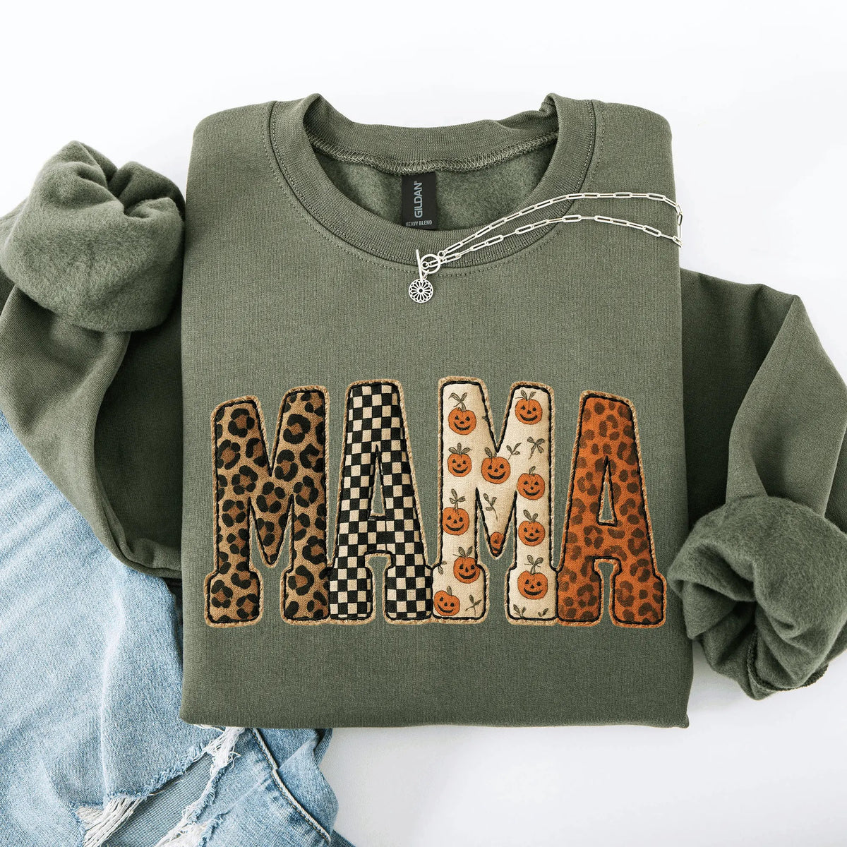 Women's Crewneck Mama Printed Halloween Pattern Pumpkin Sweatshirt