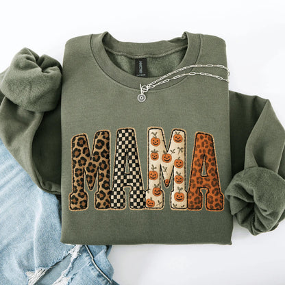 Women's Crewneck Mama Printed Halloween Pattern Pumpkin Sweatshirt