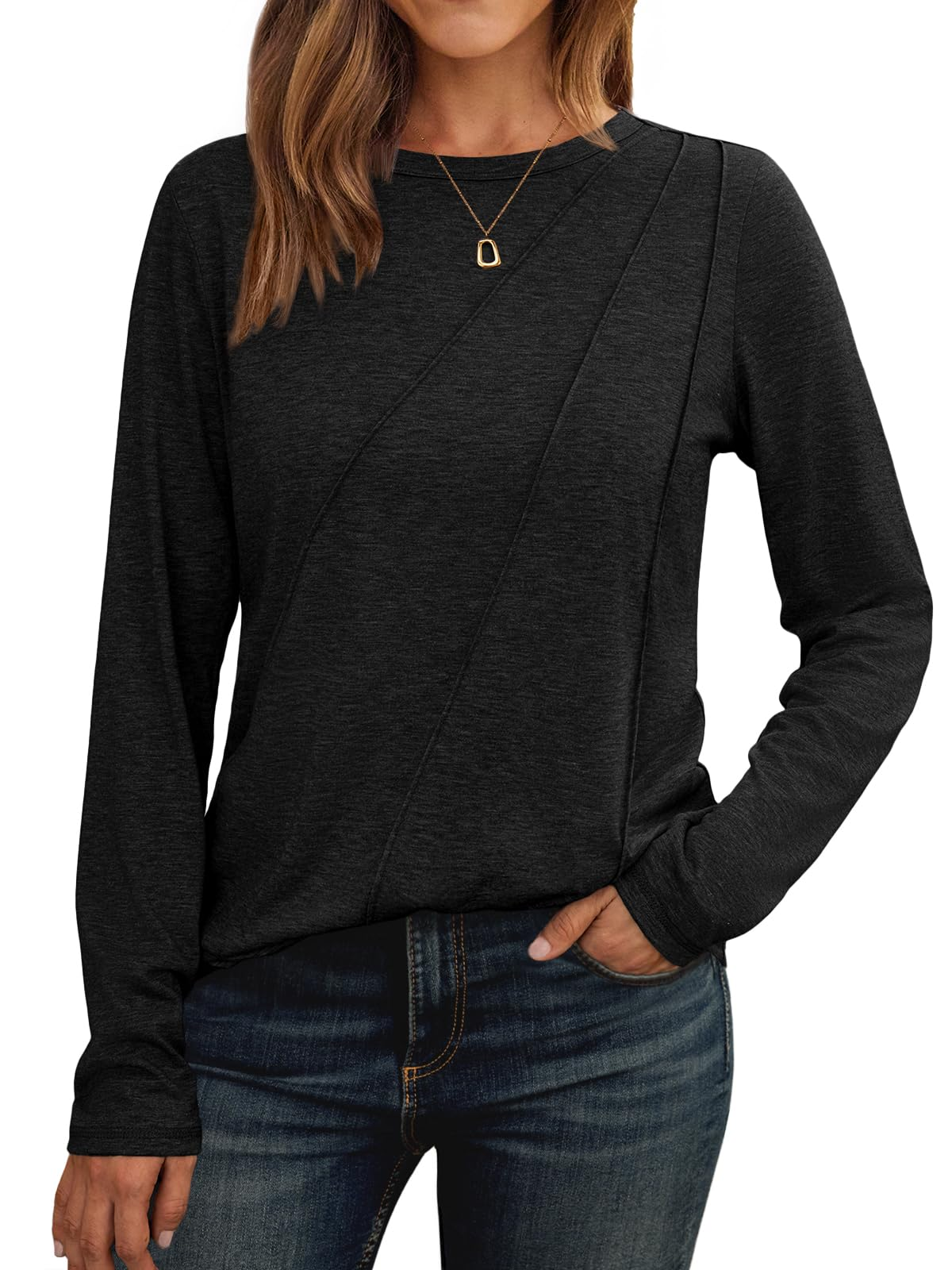 Womens Pleated Long Sleeve Tunic Tops
