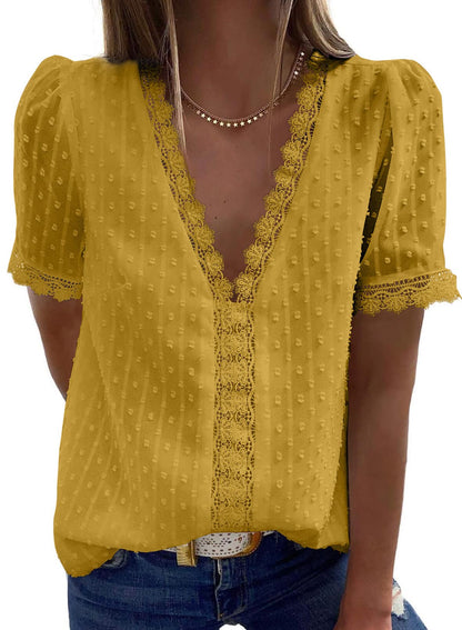 ✨Hot Sale-Women's V Neck Lace Crochet Tunic Tops Flowy Casual Shirts