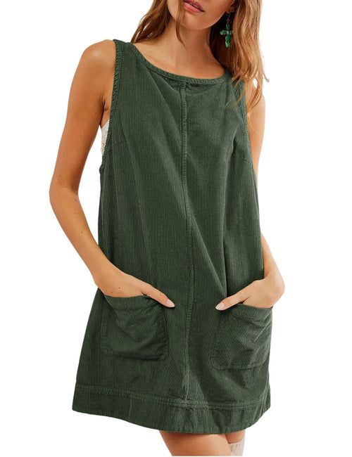 ⏰Hot Sale-Women's Round Neck Corduroy Overall Dress