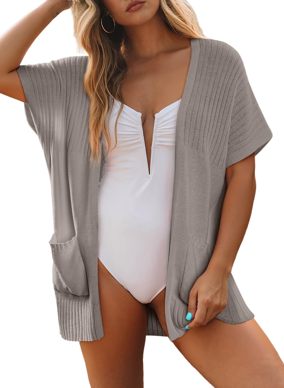 ✨Women's Short Sleeve Pleated Lightweight Open Front Cardigan