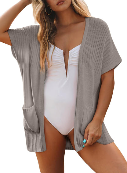 ✨Women's Short Sleeve Pleated Lightweight Open Front Cardigan