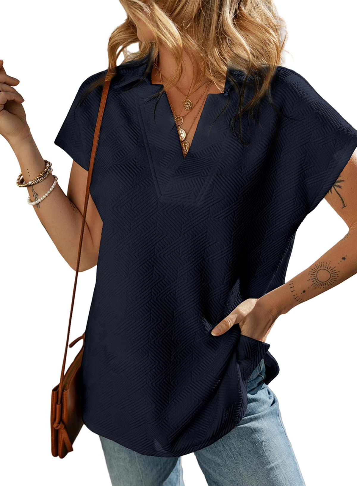 ✨ Women's Casual Collared V Neck Short Sleeve T Shirt