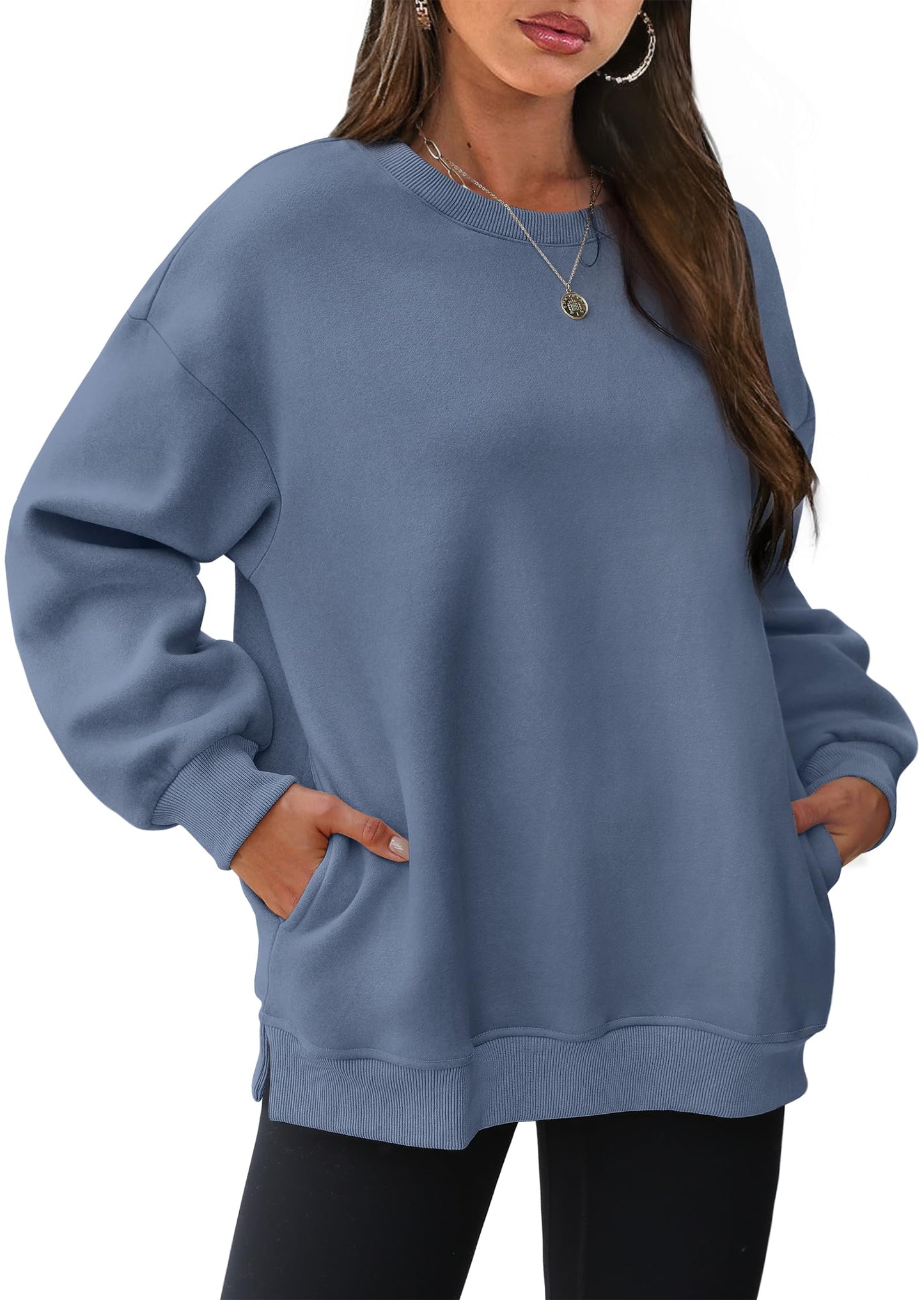 ⏰Hot Sale-Women's Oversized Crew Neck Fleece Sweatshirt with Pockets