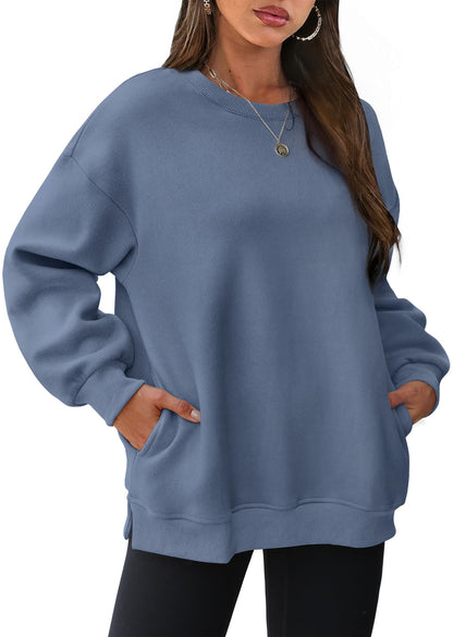 ⏰Hot Sale-Women's Oversized Crew Neck Fleece Sweatshirt with Pockets