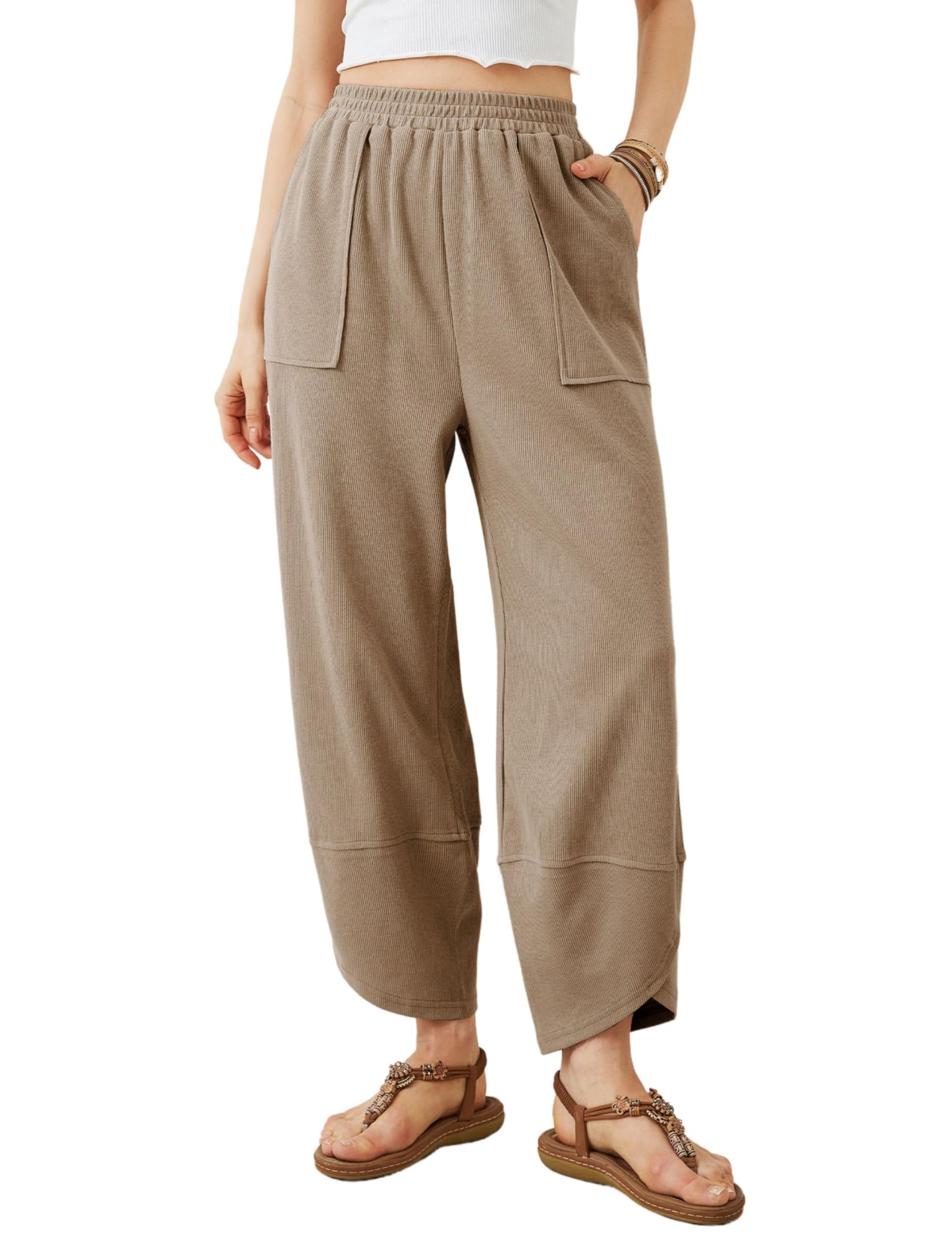 ⏰Hot Sale-Womens Elastic Waisted Loose Palazzo Harem Pants with Pockets