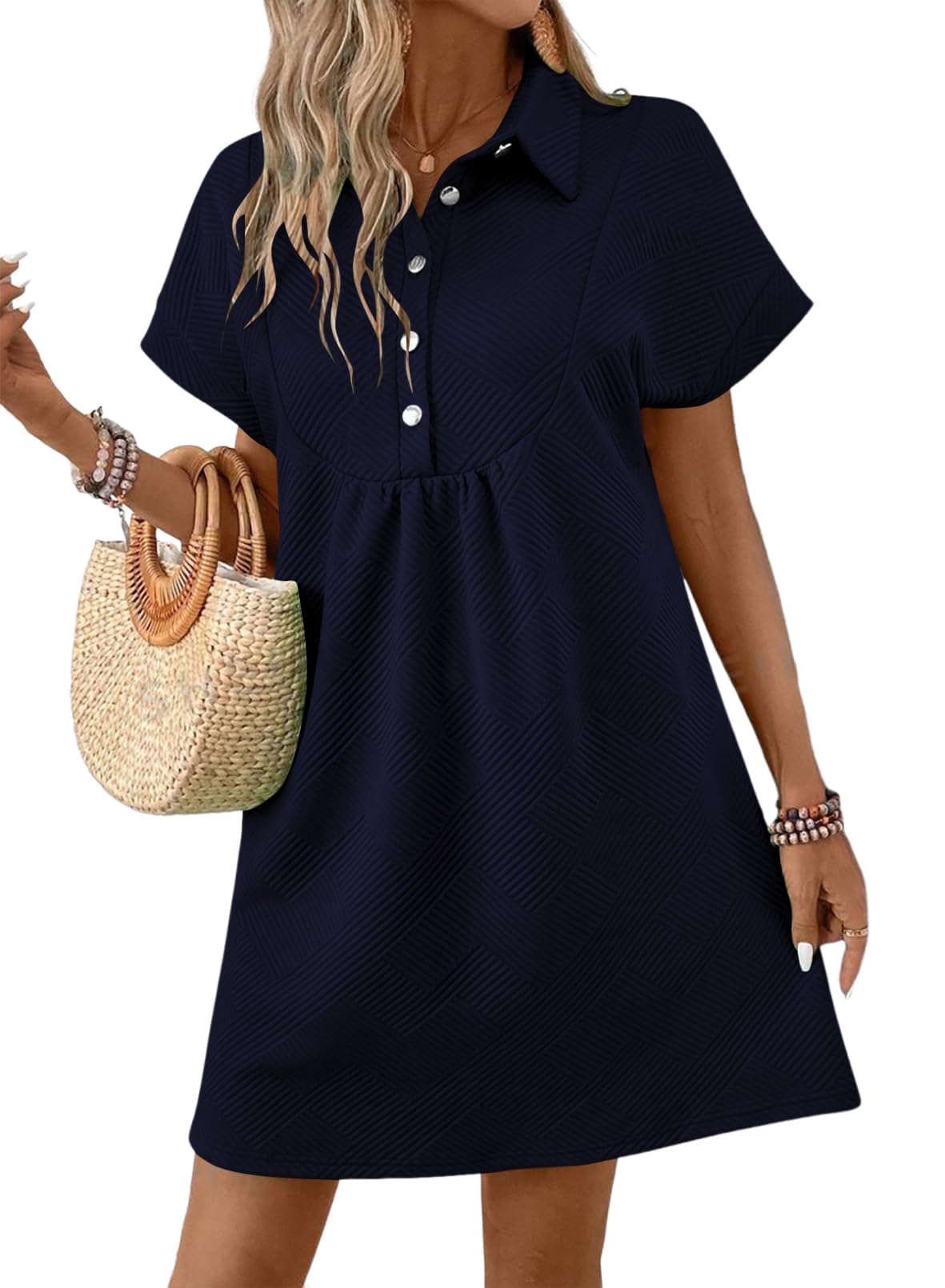 ✨Women's Lapel Collared Batwing Short Sleeve Mini Dress