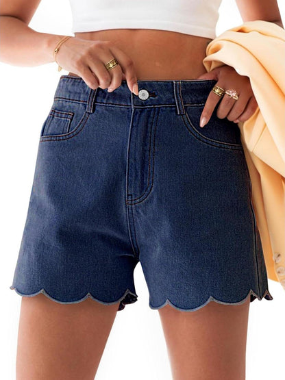 Women's High Waist Scalloped Hem Denim Shorts