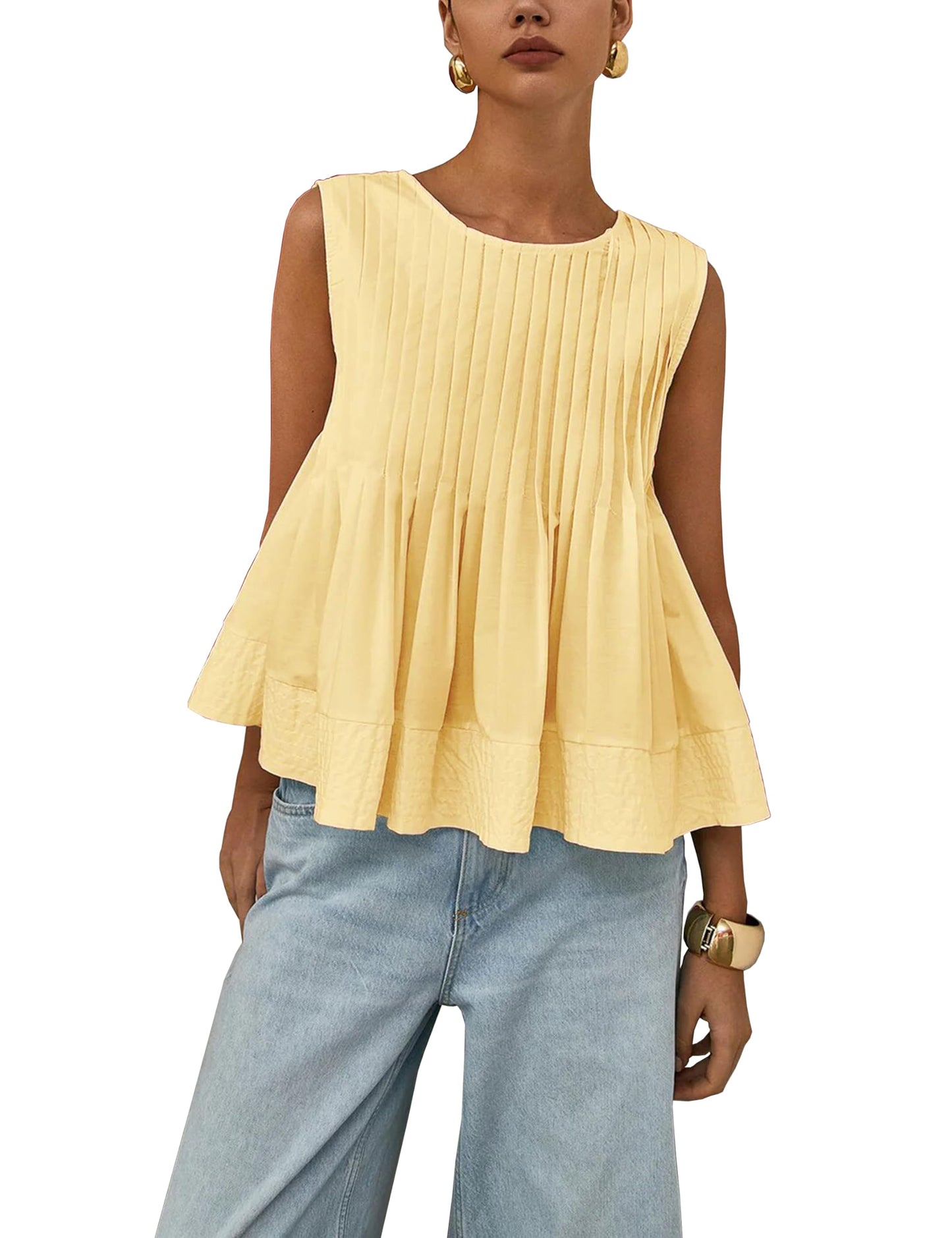✨Womens Summer Pleated Peplum Sleeveless Blouse Tank Tops