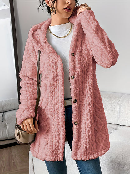 ⏰Hot Sale-Womens Fuzzy Fleece Button Down Jacket Hooded Open Front Cardigan Sweater