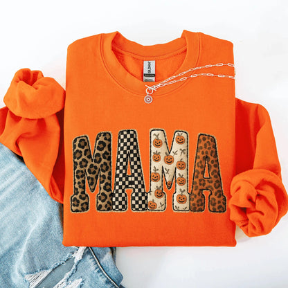 Women's Crewneck Mama Printed Halloween Pattern Pumpkin Sweatshirt