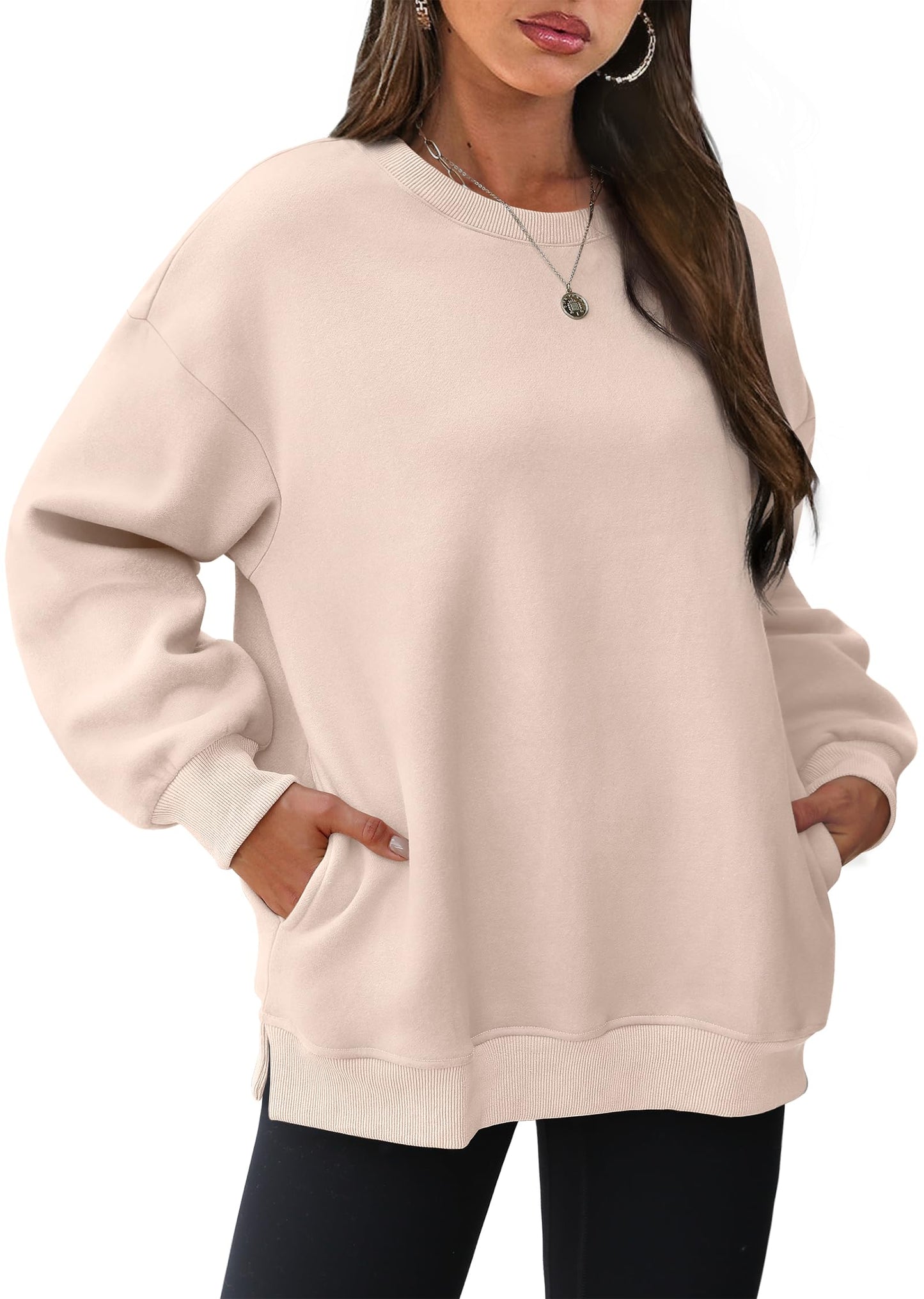 ⏰Hot Sale-Women's Oversized Crew Neck Fleece Sweatshirt with Pockets