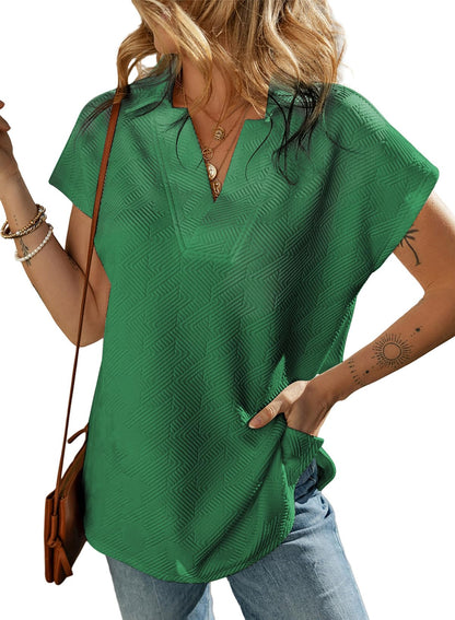 ✨ Women's Casual Collared V Neck Short Sleeve T Shirt