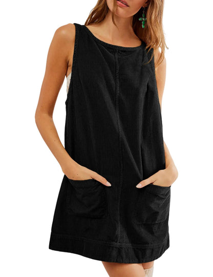 ⏰Hot Sale-Women's Round Neck Corduroy Overall Dress