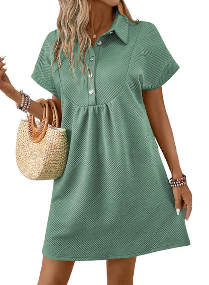 ✨Women's Lapel Collared Batwing Short Sleeve Mini Dress