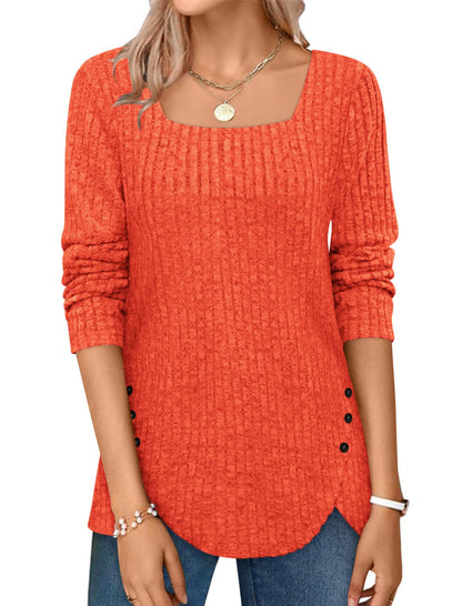 ✨Squared Neck Sweater Ribbed Knit Tunic Tee Shirts