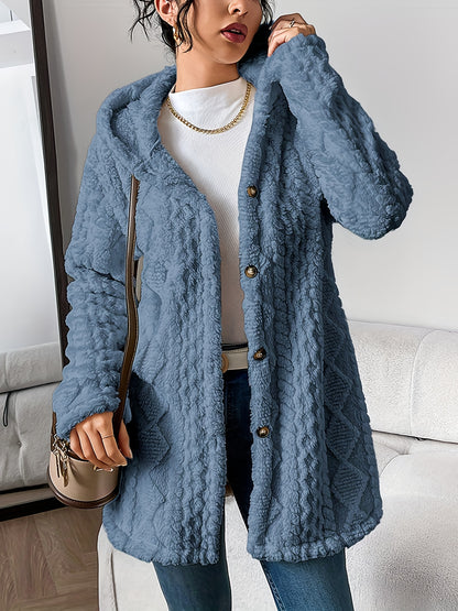 ⏰Hot Sale-Womens Fuzzy Fleece Button Down Jacket Hooded Open Front Cardigan Sweater
