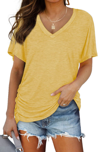 ✨Women's Short Sleeve V Neck Dolman Tops with Side Shirring