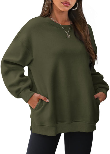 ⏰Hot Sale-Women's Oversized Crew Neck Fleece Sweatshirt with Pockets
