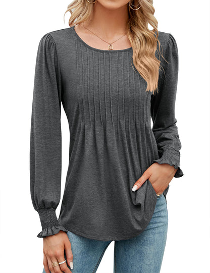 ✨Fall New Women's Pleated Puff Long Sleeve Tunic Tops