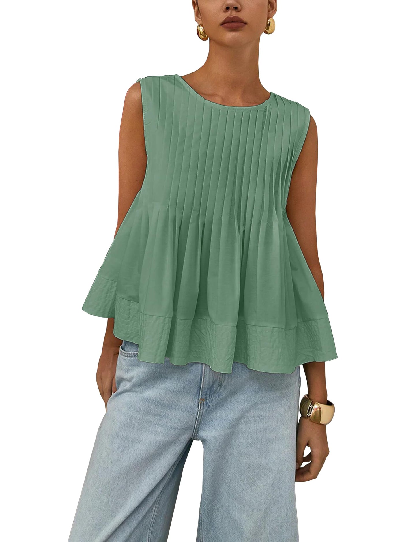 ✨Womens Summer Pleated Peplum Sleeveless Blouse Tank Tops