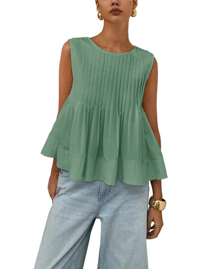 ✨Womens Summer Pleated Peplum Sleeveless Blouse Tank Tops