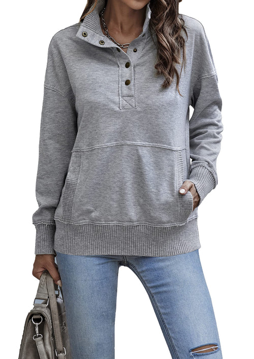 Autumn Womens Casual Button Loose Pullover Tops(Buy 2 Free Shipping)