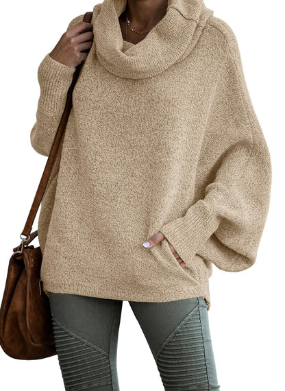 Women's Cowl Neck Batwing Sleeve Pullover Sweater with Pockets(50% OFF)