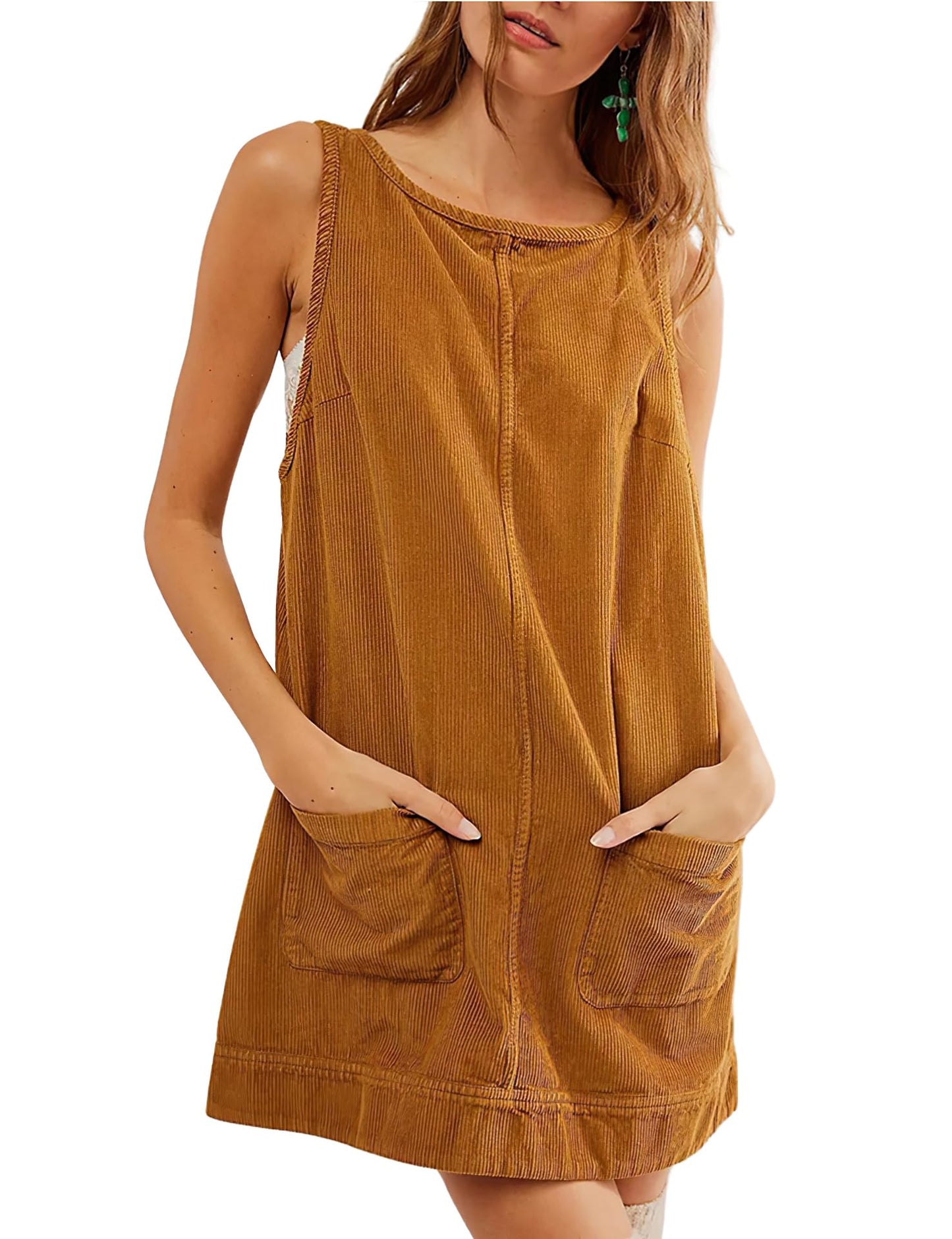 ⏰Hot Sale-Women's Round Neck Corduroy Overall Dress