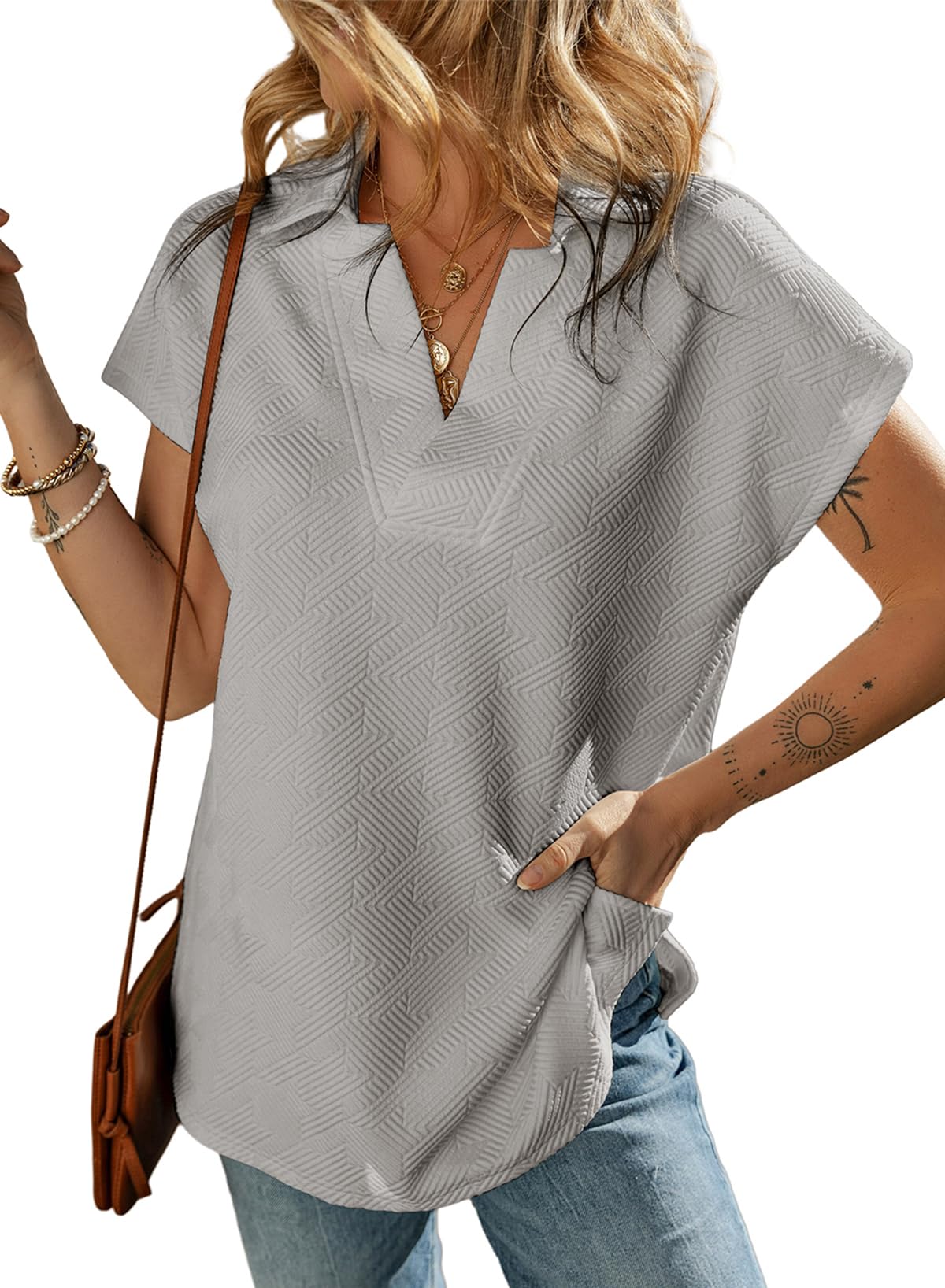 ✨ Women's Casual Collared V Neck Short Sleeve T Shirt